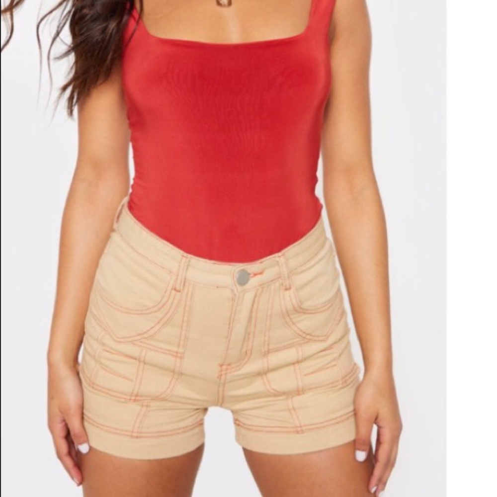 Utility Stitched Detail Denim Shorts